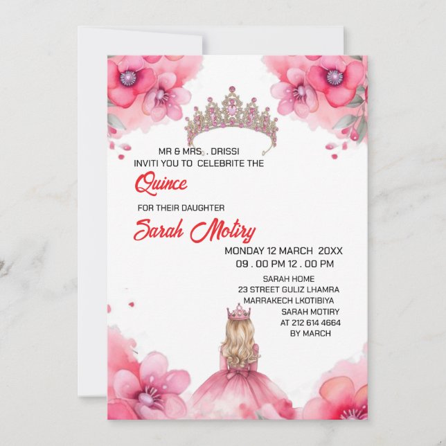 Invitación Sitio web Digital Quinceañera Invitation Sweet 16 (Anverso)