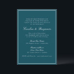 Invitación Sitio web formal clásico de Boda de guiones de bor<br><div class="desc">Estilo clásico formal de escritura tradicional Elegante Invitación de matrimonio con borde estrecho y detalles RSVP en línea en Verde azulado con texto blanco</div>