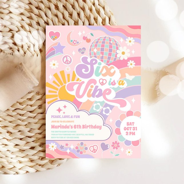 Invitación Six es una vibra Arcoíris Disco Sol Cumpleaños 6  (Subido por el creador)