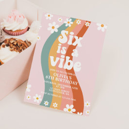 Invitación Six es una Vibra groovy margarita arcoíris cumplea