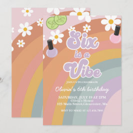 Invitación Six es una vibra Spa Rainbow 6 cumpleaños