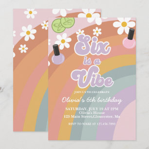 Invitación Six es una vibra Spa Rainbow 6 cumpleaños