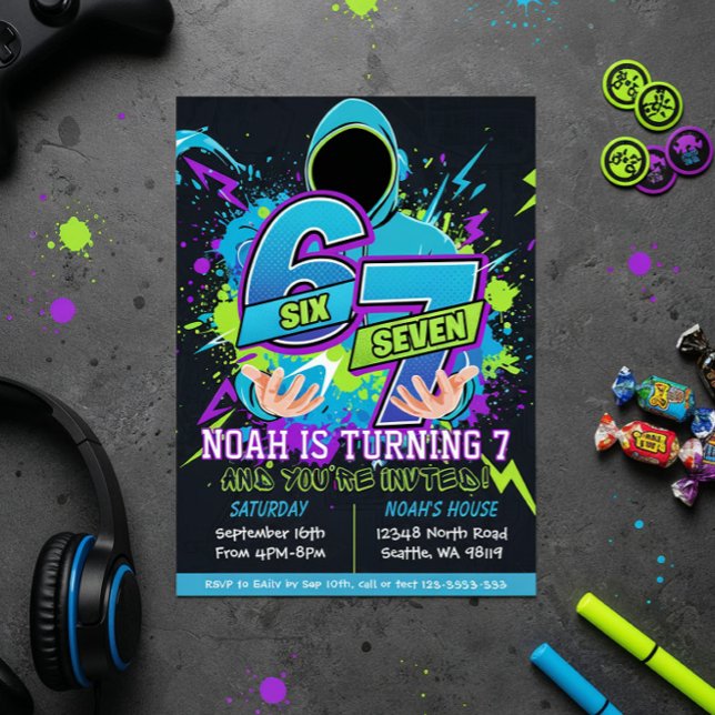 Invitación Six Seven Birthday Invitation, 7th Birthday (Subido por el creador)