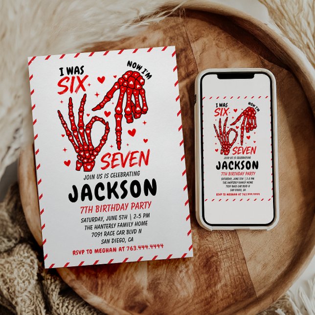 Invitación Six Seven Birthday Skeleton Hands Party (Six Seven Birthday Skeleton Hands Party Invitation
)