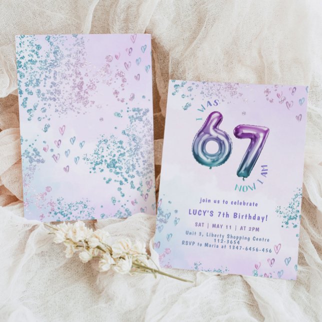 Invitación Six Seven trend Purple Kids 7th Birthday (Subido por el creador)