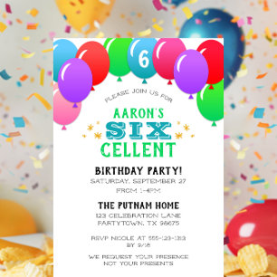 Invitación SIXcellent 6th Birday Balloon Banner Blue