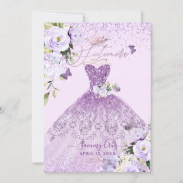 Invitación Sixteenera Dusty Lilac Purple Purpurina Gown