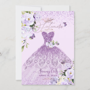 Invitación Sixteenera Dusty Lilac Purple Purpurina Gown