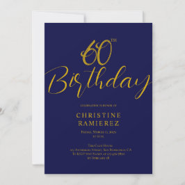 Invitación Sixtieth Birthday Party Rich Navy Blue Gold Photo 