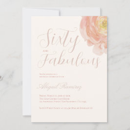 Invitación Sixtieth Birthday Party Soft Rose Pastel Photo 