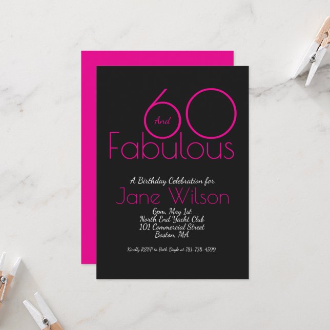 Invitación  Sixty And Fabulous Birthday Invitation Chic Pink  (Anverso/Reverso In Situ)