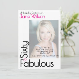 Invitación Sixty And Fabulous Birthday Invitation Pink Photo