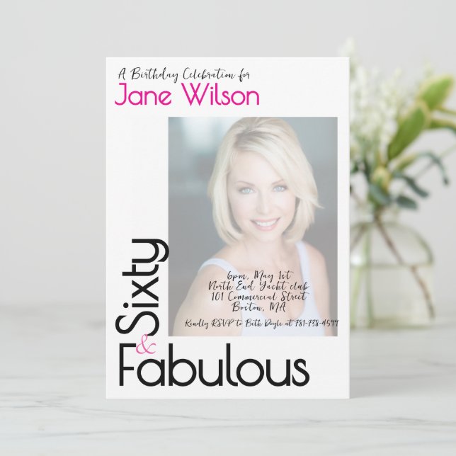 Invitación  Sixty And Fabulous Birthday Invitation Pink Photo (Anverso de pie)