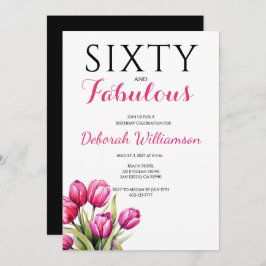 Invitación Sixty and Fabulous Black Pink 60th Birthday