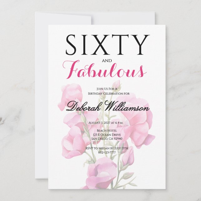 Invitación Sixty and Fabulous Black Pink 60th Birthday  (Anverso)