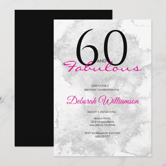 Invitación Sixty and Fabulous Black Pink 60th Birthday (Anverso / Reverso)