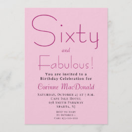 Invitación Sixty and Fabulous Blush Pink 60th Birthday Party