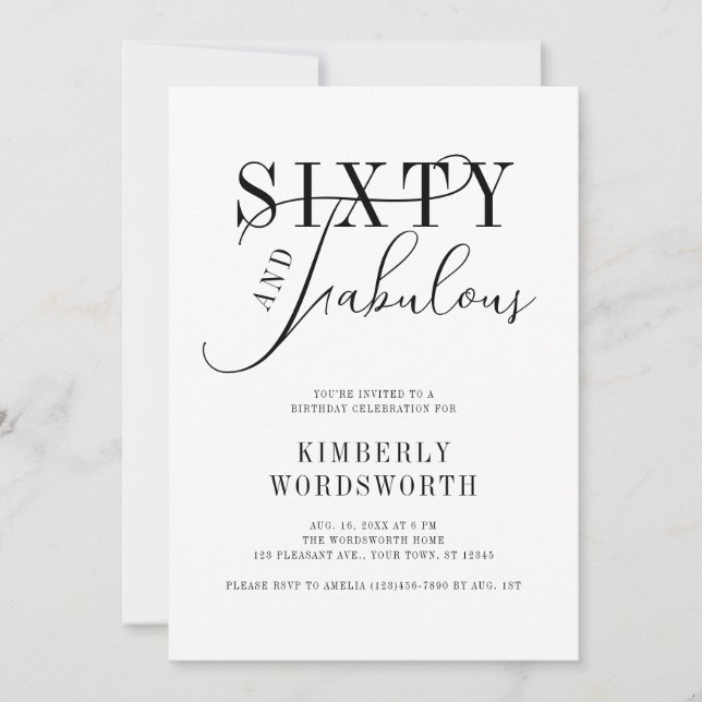 Invitación Sixty and Fabulous Elegant Script 60th Birthday (Anverso)