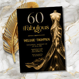 Invitación Sixty and Fabulous Gold Dress 60th Birthday