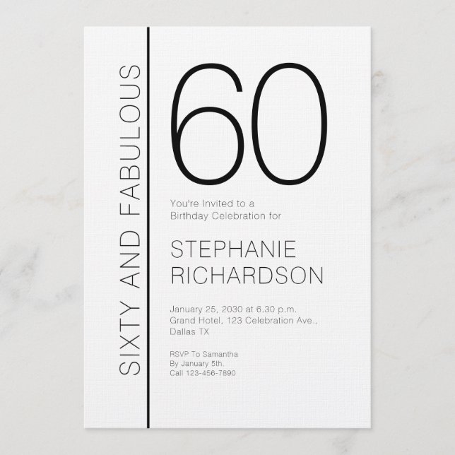 Invitación Sixty and Fabulous Modern 60th Birthday Party (Anverso)