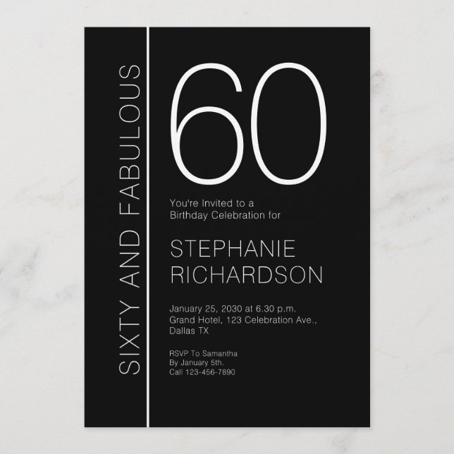 Invitación Sixty and Fabulous Modern 60th Birthday Party (Anverso)