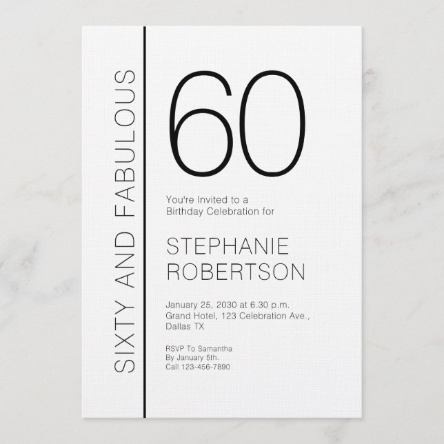 Invitación Sixty and Fabulous Modern 60th Birthday Party (Anverso)