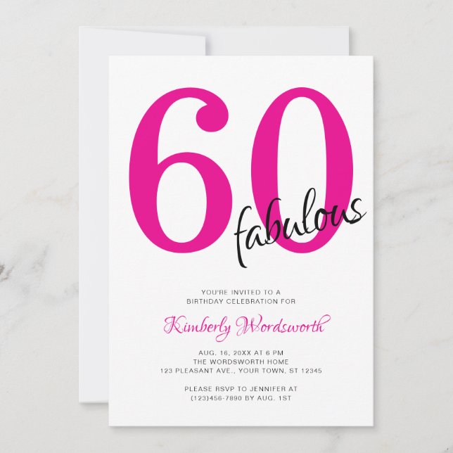 Invitación Sixty and Fabulous Pink 60th Birthday Party (Anverso)