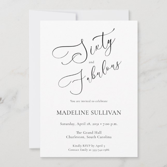 Invitación Sixty and Fabulous Script 60th Birthday Party (Anverso)