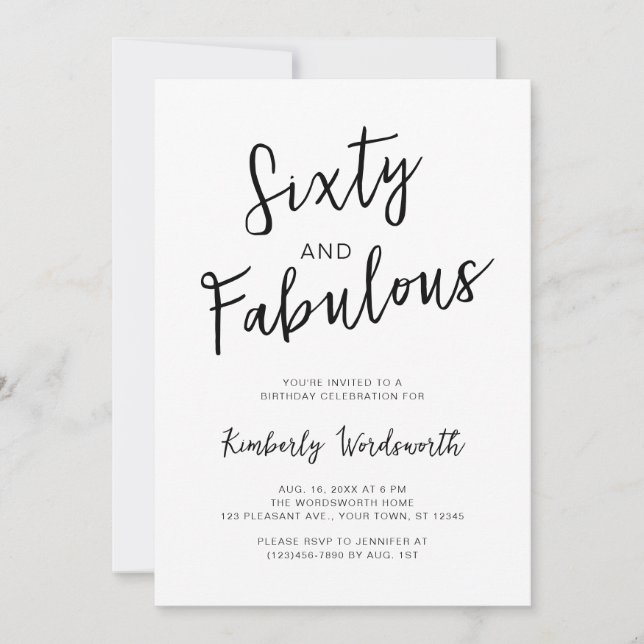 Invitación Sixty and Fabulous Script 60th Birthday Party (Anverso)