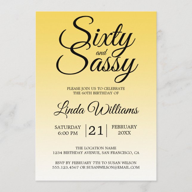 Invitación Sixty and Sassy Lemon Yellow Ombre 60th Birthday (Anverso)