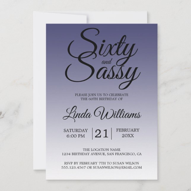 Invitación Sixty and Sassy Navy Blue 60th Birthday (Anverso)
