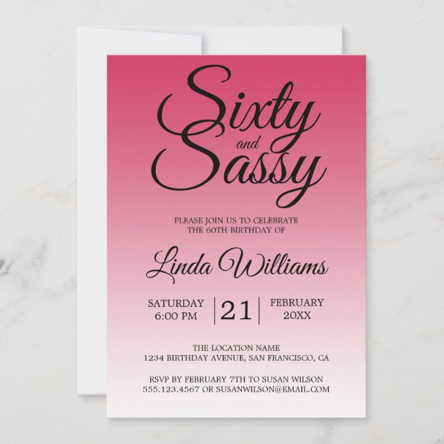 Invitación Sixty and Sassy Raspberry 60th Birthday (Anverso)