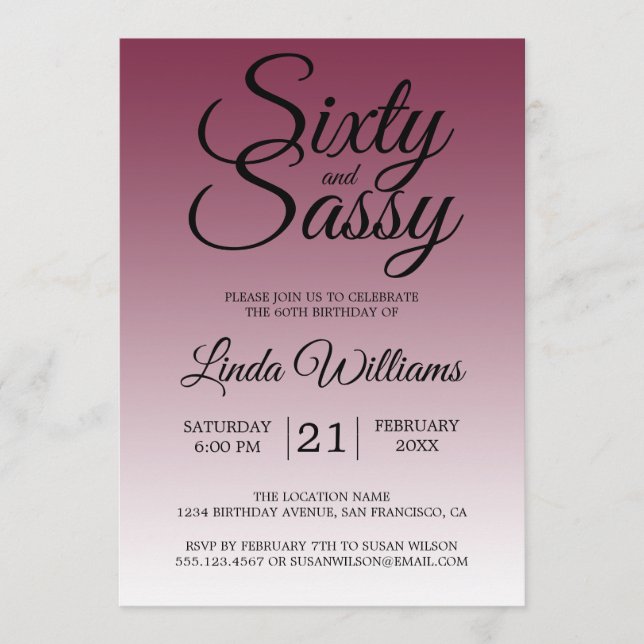 Invitación Sixty and Sassy Red Plum 60th Birthday (Anverso)