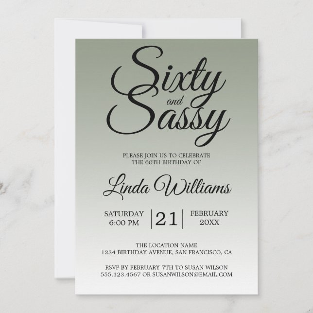 Invitación Sixty and Sassy Sage Green 60th Birthday (Anverso)
