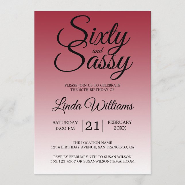Invitación Sixty and Sassy Scarlet Red 60th Birthday (Anverso)