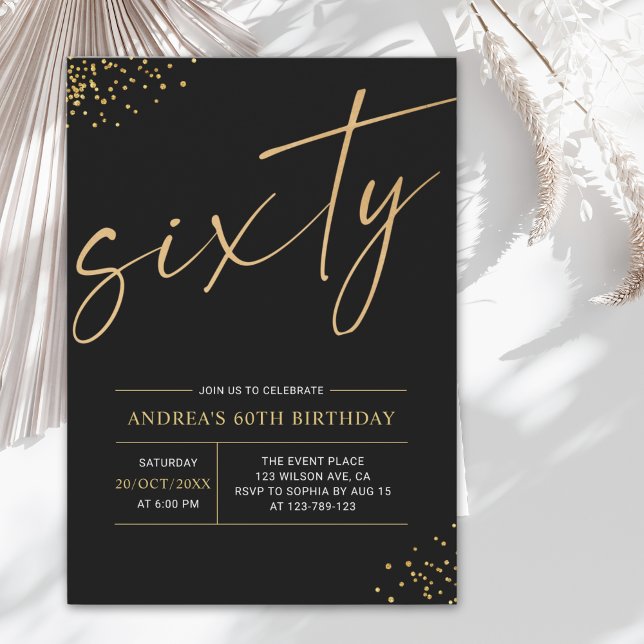 Invitación Sixty Birthday Gold & Black 60th Birthday (Subido por el creador)