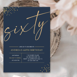 Invitación Sixty Birthday Gold & Blue 60th Birthday