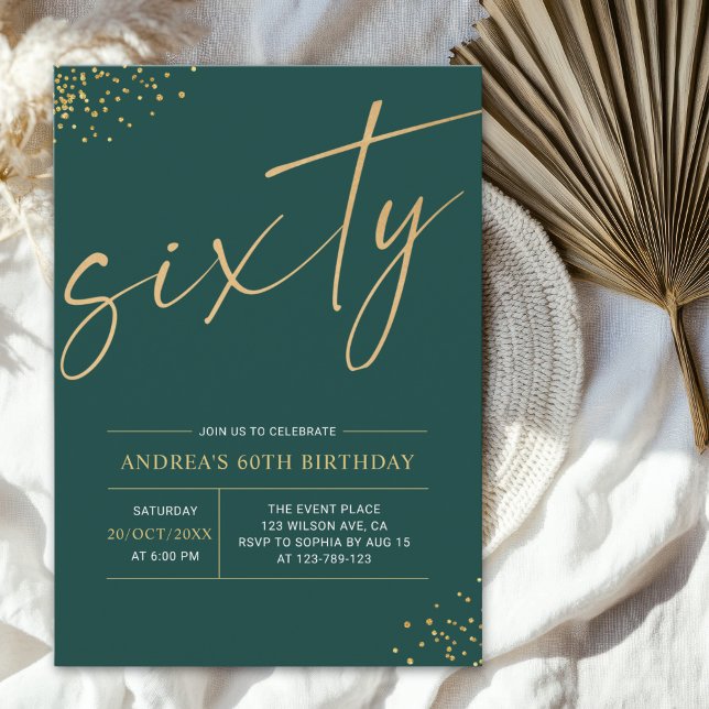 Invitación Sixty Birthday Gold & Green 60th Birthday (Subido por el creador)