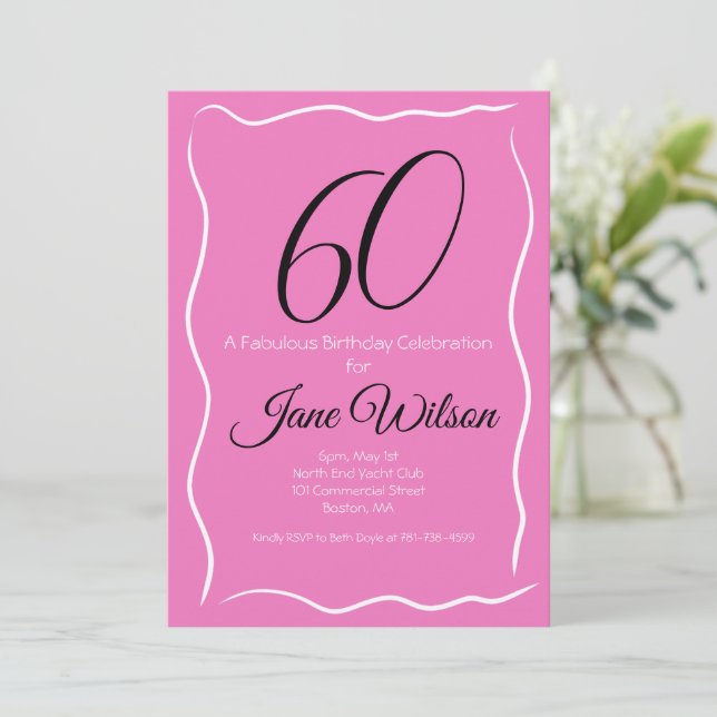 Invitación   Sixty & Fabulous Birthday Invitation Pink Black (Anverso de pie)