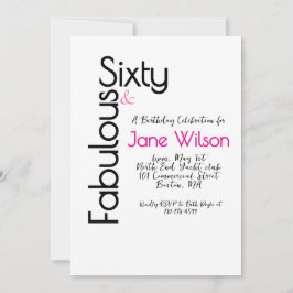 Invitación Sixty Fabulous Pink Birthday Chic Invitation
