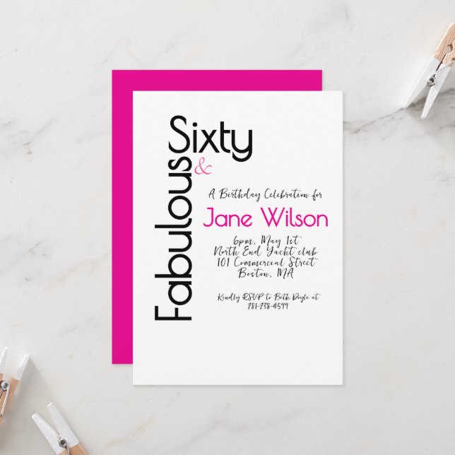Invitación   Sixty Fabulous Pink Birthday Chic Invitation (Anverso/Reverso In Situ)