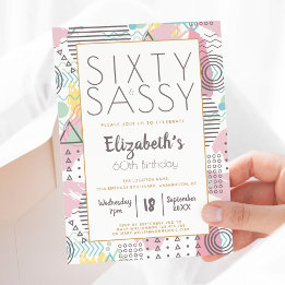Invitación Sixty & Sassy Pink 1980 Retro 60 cumpleaños
