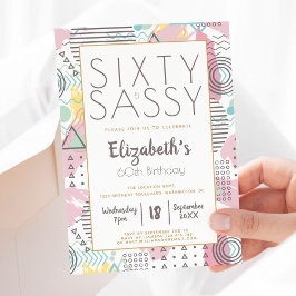 Invitación Sixty & Sassy Pink 1980 Retro 60 cumpleaños