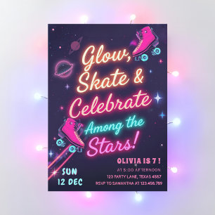Invitación Skate brillante y celebración entre las estrellas 