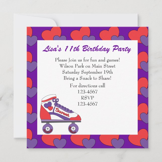 Invitación Skate de corazón (Anverso)