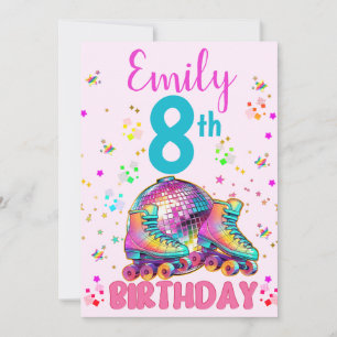 Invitación Skate Roller Disco Chica cumpleaños coincidente