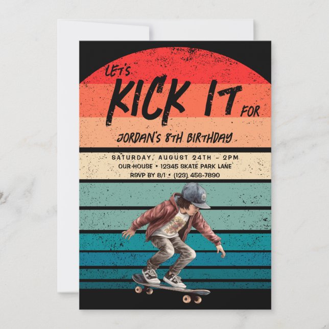 Invitación Skateboard Retro Sunset Photo Boys Fiesta de cumpl (Anverso)