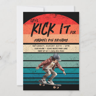 Invitación Skateboard Retro Sunset Photo Boys Fiesta de cumpl