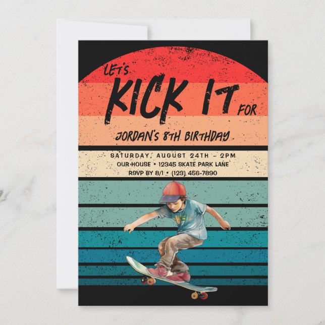 Invitación Skateboard Retro Sunset Photo Boys Fiesta de cumpl (Anverso)