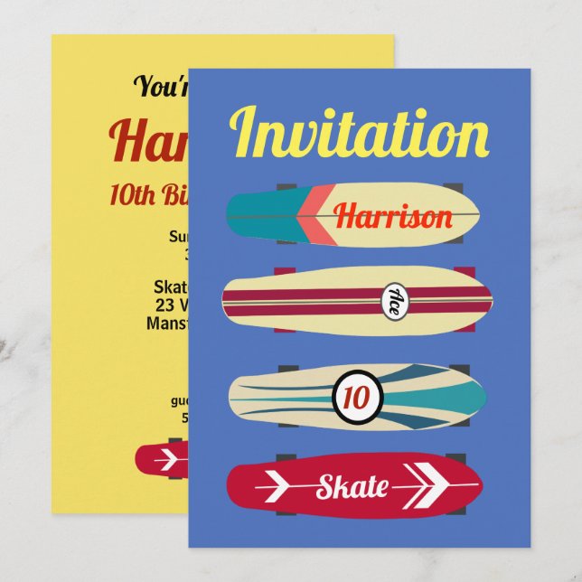 Invitación Skateboard Vintage (Anverso / Reverso)